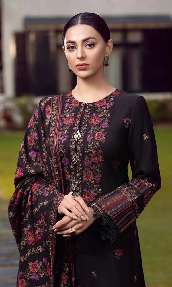 3PC UNSTITCH DHANAK EMBROIDERED SHIRT WITH DHANAK EMBROIDERED SHAWL AND TROUSER- 678 main image 1