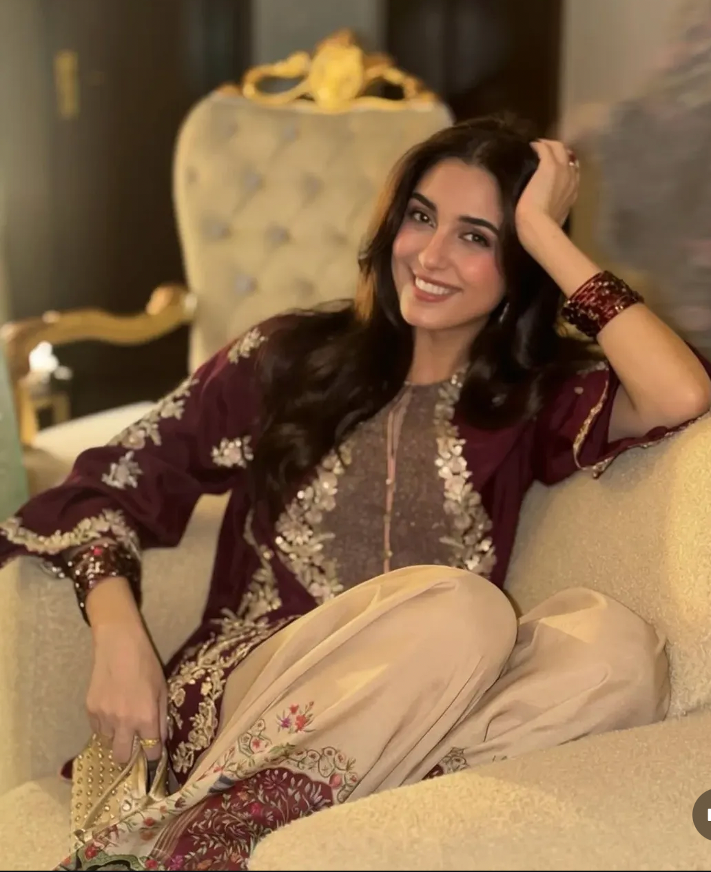 2pcs Maya Ali Mehroon Skin Silk