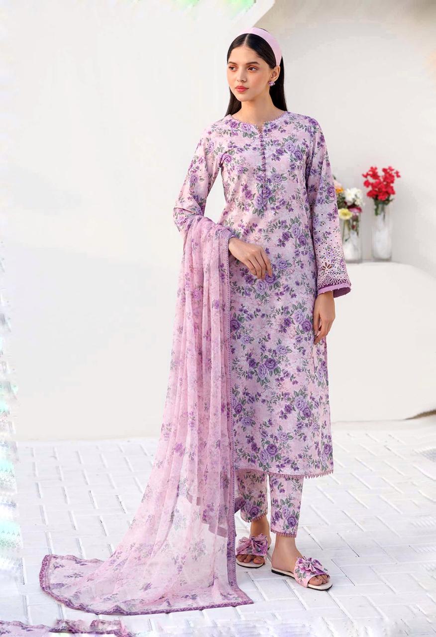 LAWN PRINTED EMBROIDERY DRESS 3 PIECE UNSTITCHED