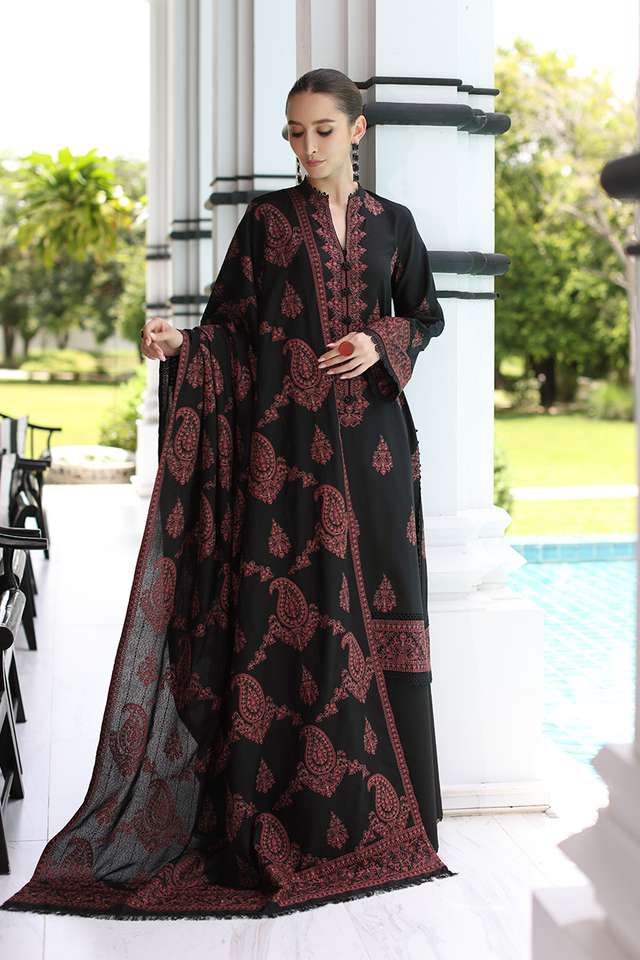 3PC Embroidered Dhanak Suit with Heavy Embroidered Shawal -SK1965