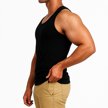 Soft Fit Black Sleeveless Vest - Pack of 6