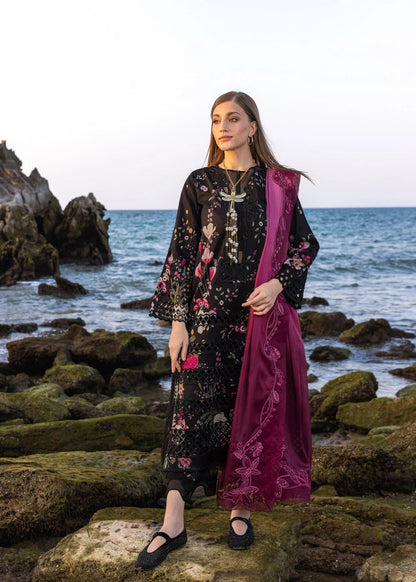 Bloom Bold - D4 B- Midnight Black Embroidered Lawn Outfit By- Crimson