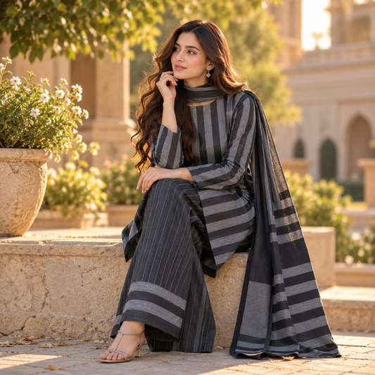 Winter Multani susi 3 PCS Suit - Black