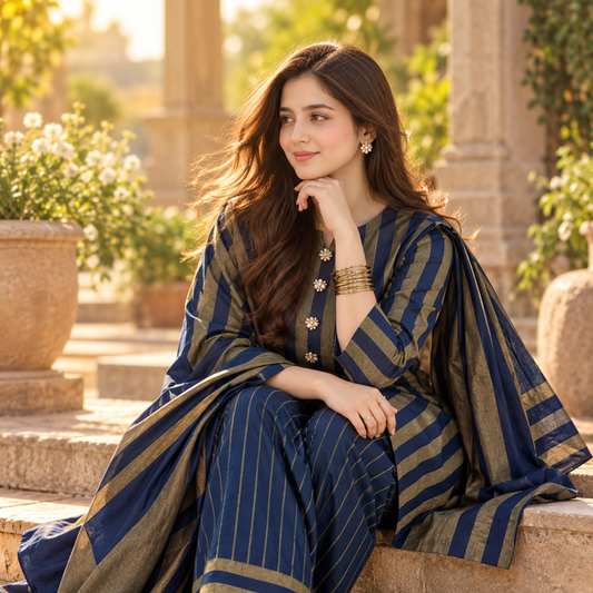 Winter Multani susi 3 PCS Suit - Blue