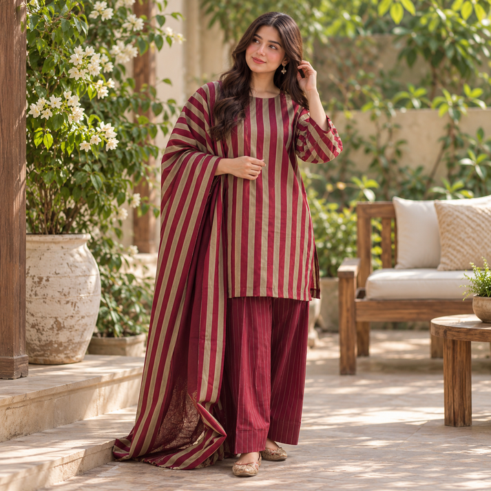 Winter Multani susi 3 PCS Suit - Maroon