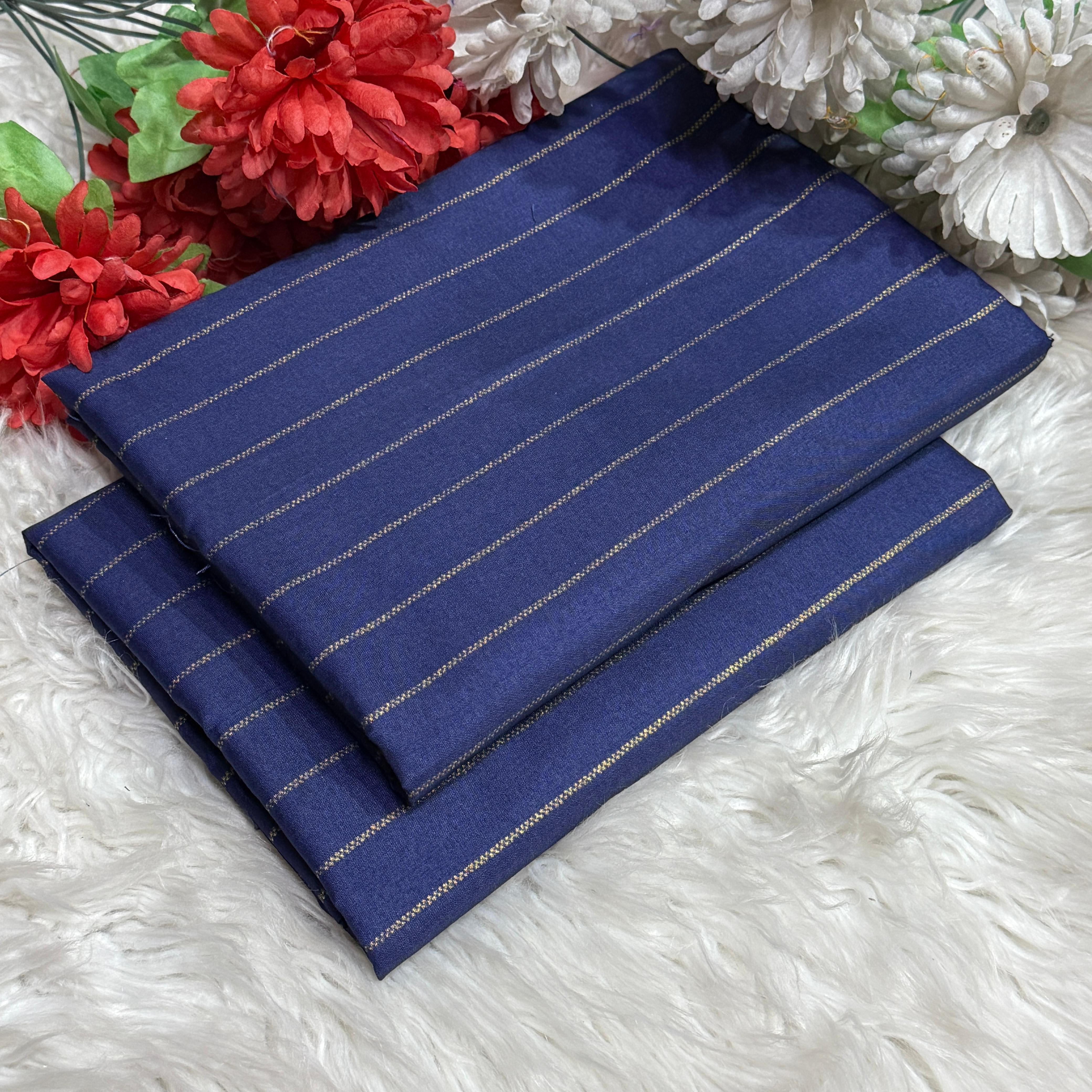 Zari Work Unstitched Cambric Cotton 2 Piece – Blue