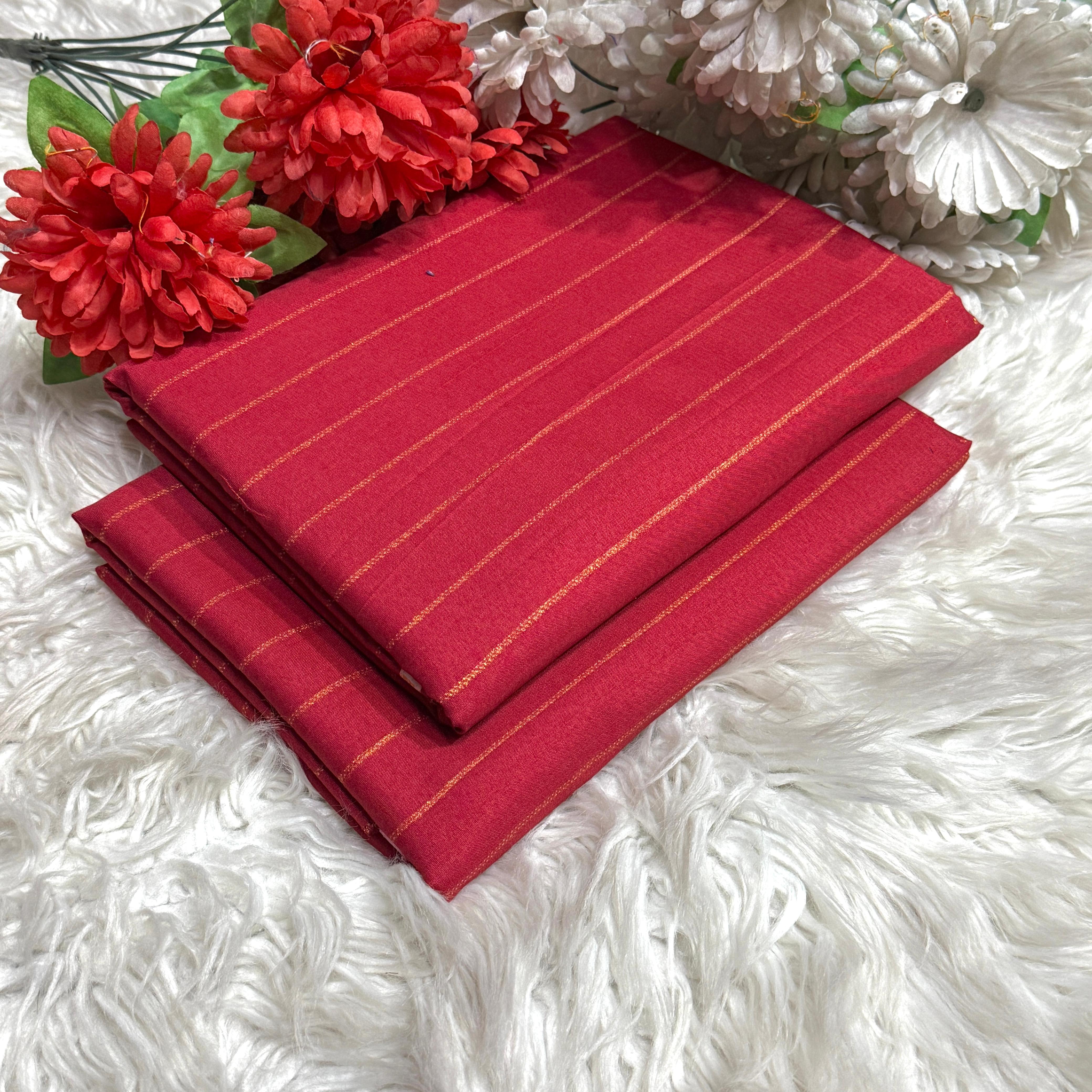 Zari Work Unstitched Cambric Cotton 2 Piece – Red