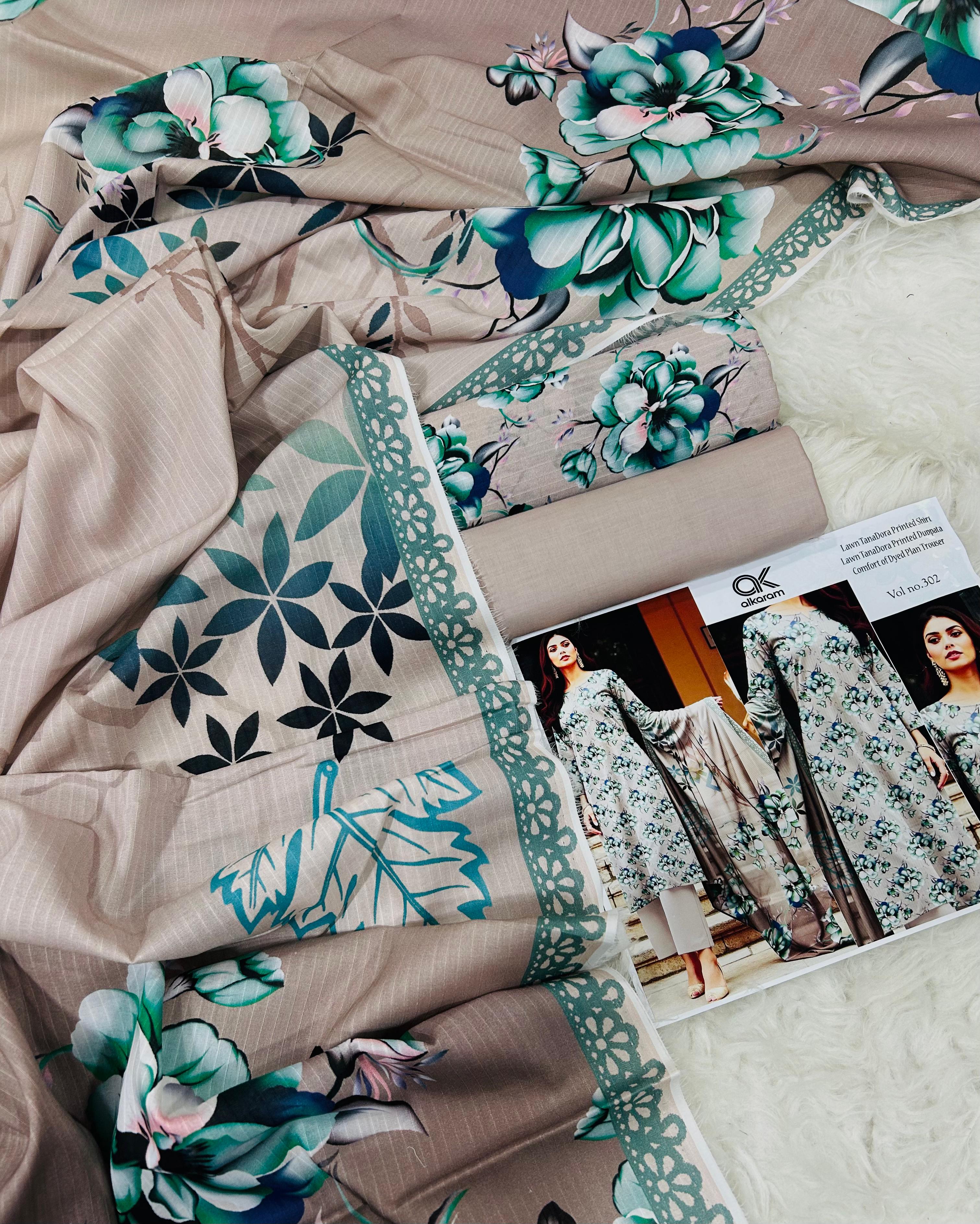 Al Karam Premium Lawn 3PC Printed Suit – TD-608