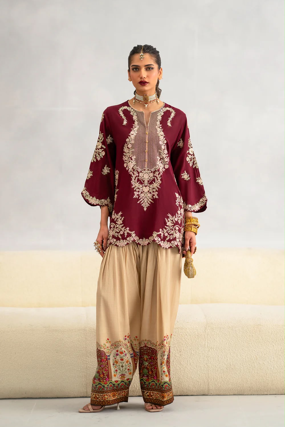 2pcs Maya Ali Mehroon Skin Silk
