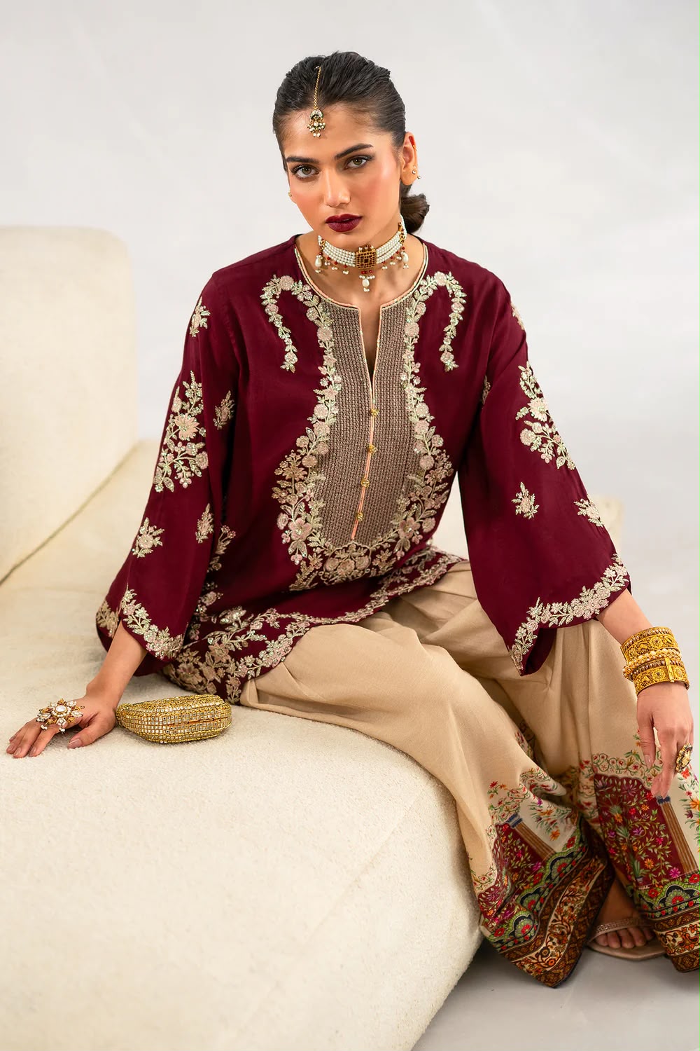 2pcs Maya Ali Mehroon Skin Silk