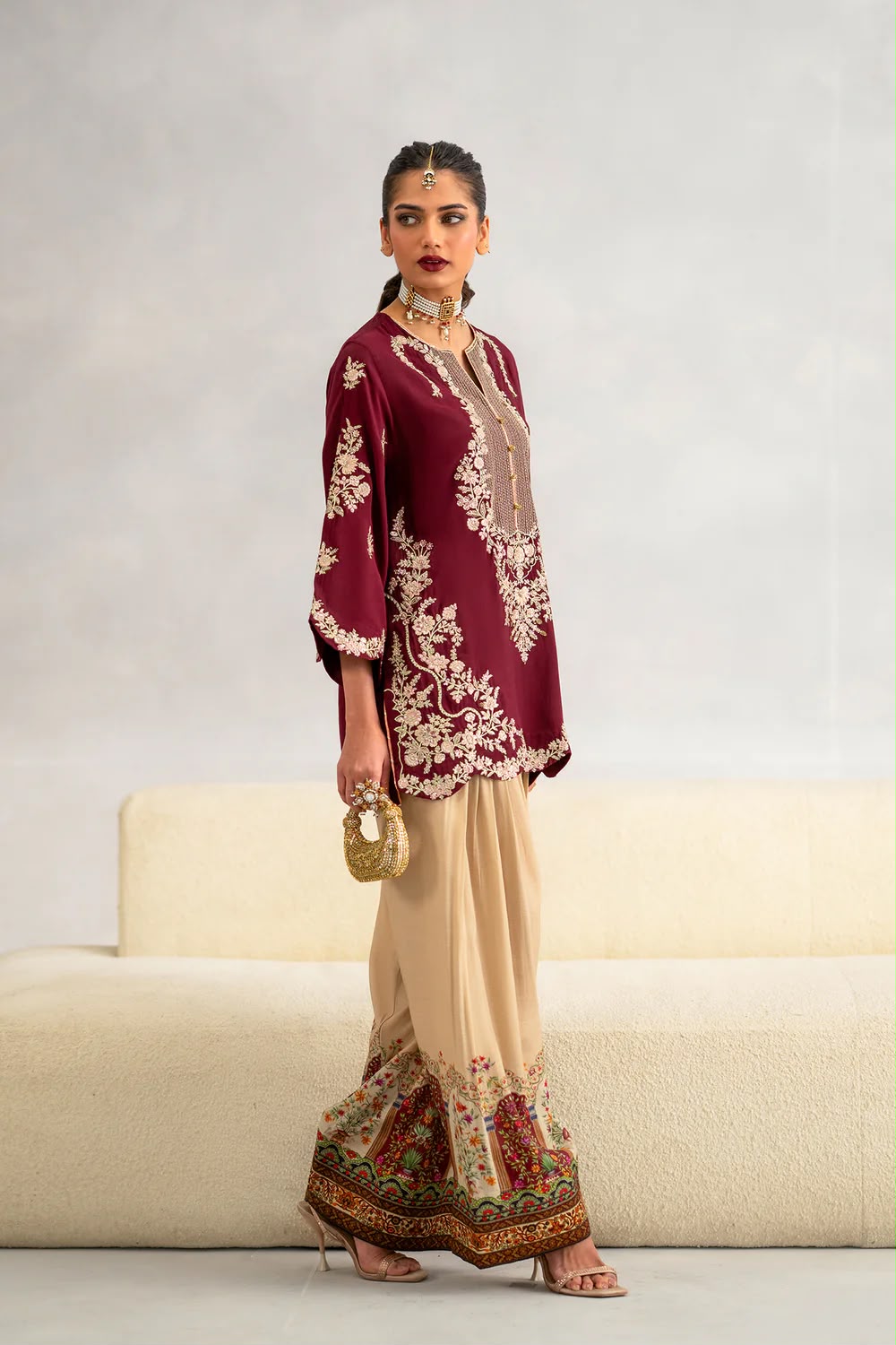 2pcs Maya Ali Mehroon Skin Silk