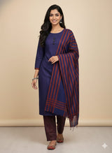 Winter Multani susi 3 PCS Suit - Blue n Maroon
