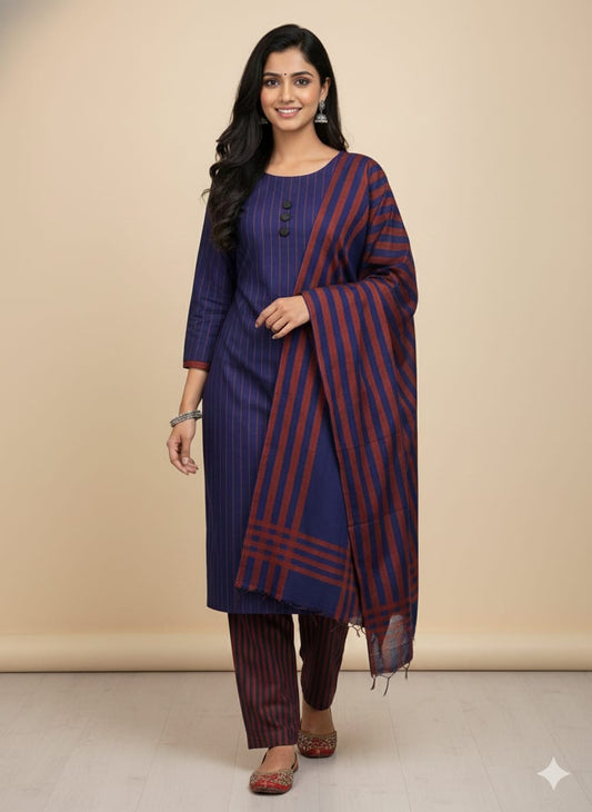 Winter Multani susi 3 PCS Suit - Blue n Maroon