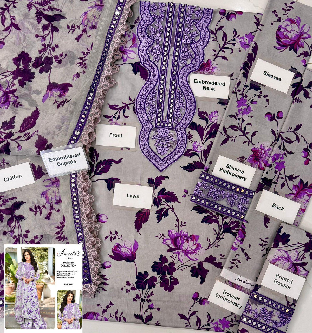Aneela's Luxury Lawn Printed 3 Piece