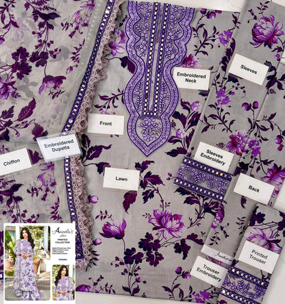 Aneela's Luxury Lawn Printed 3 Piece