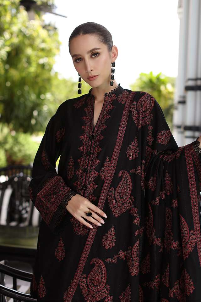 3PC Embroidered Dhanak Suit with Heavy Embroidered Shawal -SK1965